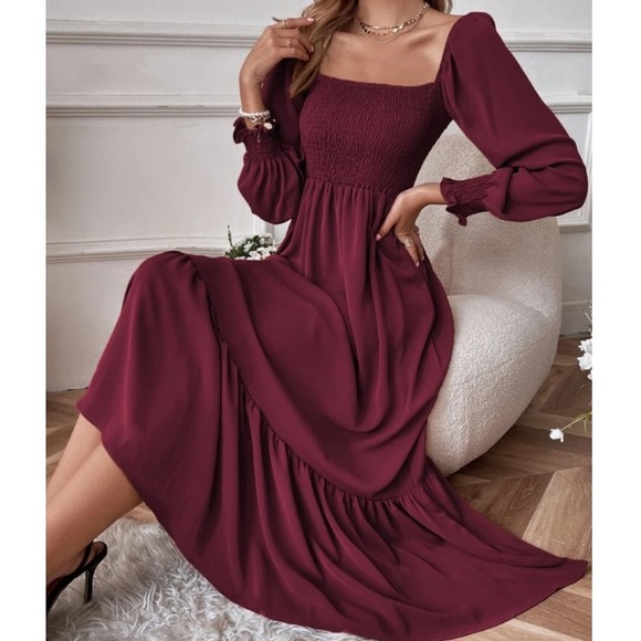 Boho brown shirted ruffle hem flounce sleeve maxi dress - Picture 3 of 14